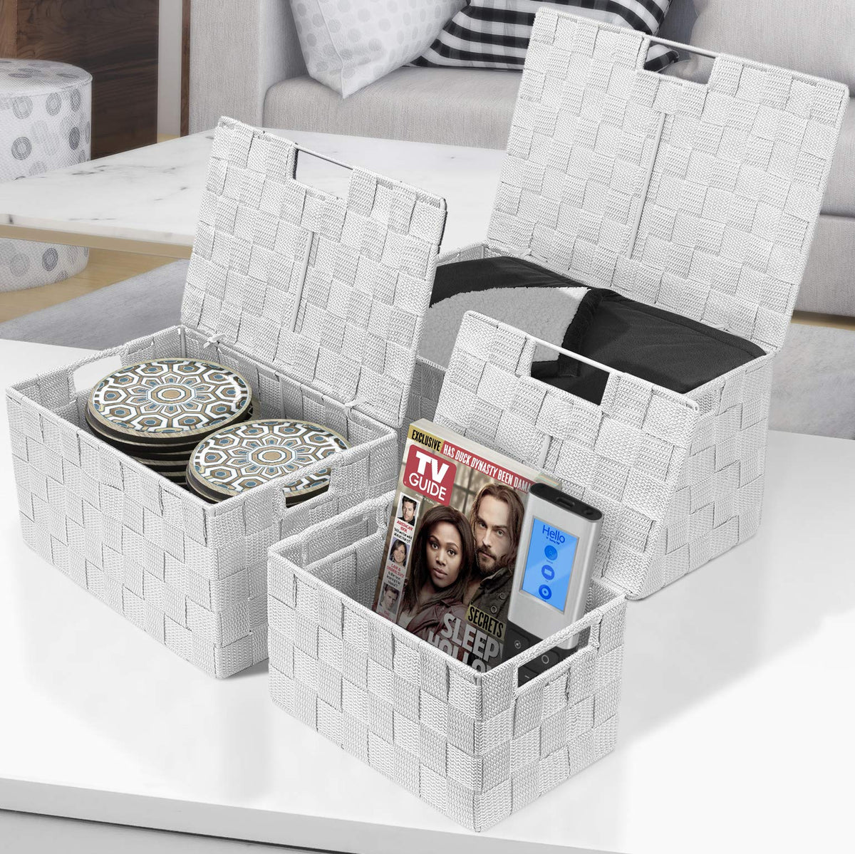 Sorbus - Juego de cesta de almacenamiento plegable con asas de transporte integradas, ideal para la organización del hogar, guardería, sala de juegos, armario, dormitorio, etc., Lid Bins - 3 Pack