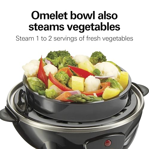 Hamilton Beach - Olla de huevos eléctrica 3 en 1 para huevos duros, huevos furtivos, tortillas y vaporizador de verduras, capacidad para 7, color negro (25507)
