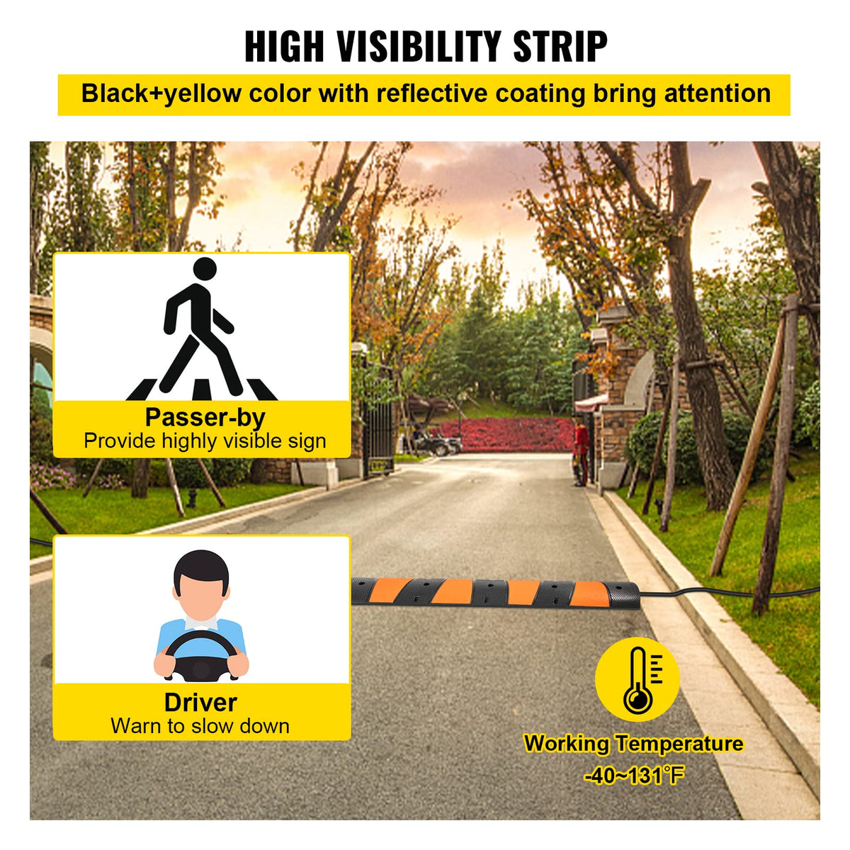 VEVOR Rampa de Protección de Cable 2 Canales Canaleta Pasacables de Suelo 3 x 4 cm Protector de Cables de Caucho y PVC Capacidad de Carga de 9980 kg Cubiertas de Suelo para Cables Negro y Amarillo