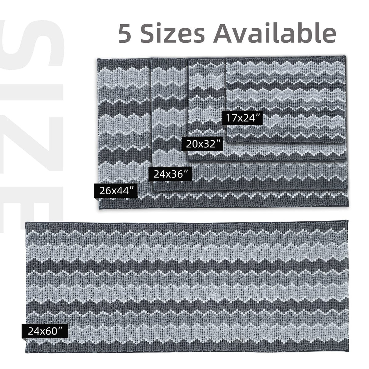 KASENTEX - Alfombras de baño Suaves de Lujo de 24 x 36 Pulgadas, alfombras de baño de felpilla lanuda absorbentes, duraderas, Antideslizantes, lavadas a máquina, para baño, Tina y Ducha, Color Gris
