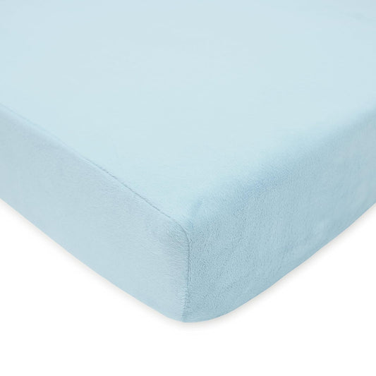 American Baby Company Heavenly Soft - Sábana bajera ajustable de chenilla de 28 x 52 pulgadas, sábana cálida y acogedora de chenilla neutra, azul, para niños y niñas, se adapta a colchones de cuna y