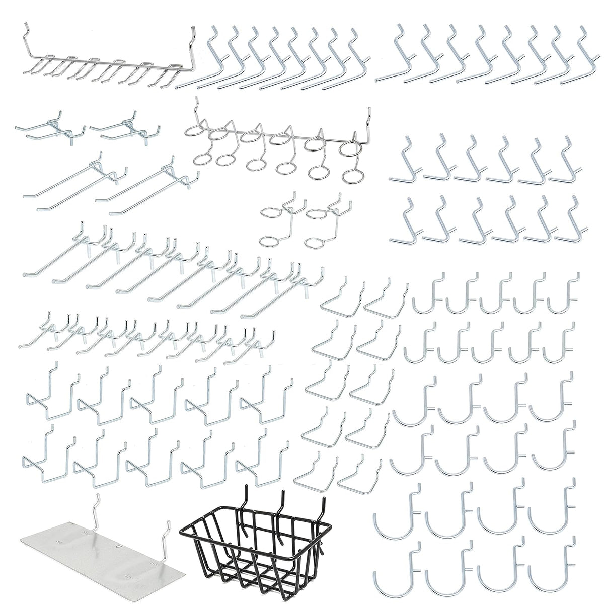 HILTEX 53108 Metal Pegboard Hooks and Accessories Set | 100 Piece | Hanging Tool Set for Garage Organization | Great for Wall Hanging and Shelving, Tool Storage, Craft Organizing