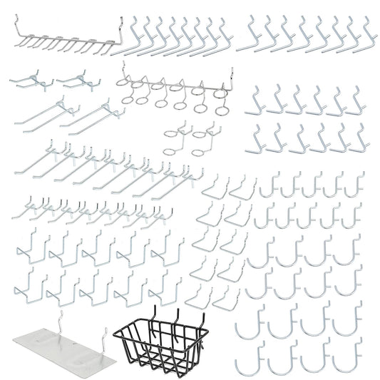 HILTEX 53108 Metal Pegboard Hooks and Accessories Set | 100 Piece | Hanging Tool Set for Garage Organization | Great for Wall Hanging and Shelving, Tool Storage, Craft Organizing