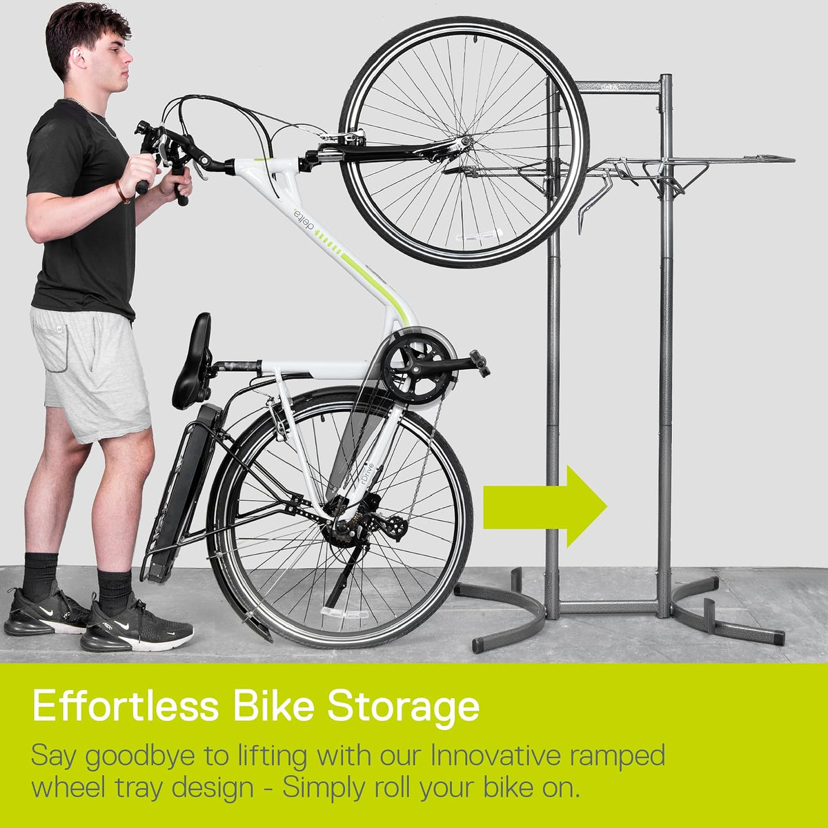 Delta Cycle - Estante vertical para 2 de alta resistencia, soporte vertical no empotrado para de hasta 150 libras, soporte ajustable sin herramientas para eléctricas,
