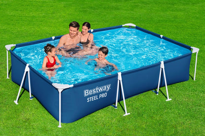 Bestway Alberca Estructural Rectangular de 300 cm x 201 cm x 66 cm con Cubierta, Filtro y Bomba Steel Pro