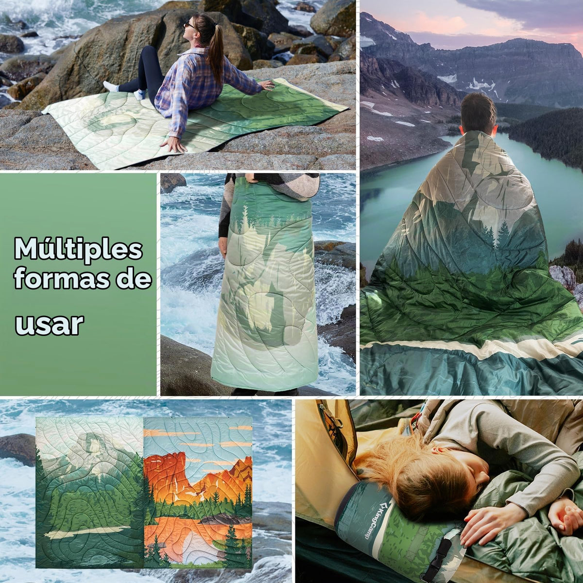 KingCamp Manta de Camping, Manta Portátil Alternativa al Plumón con Botones y Laços para Usarla, Impermeable y Cálida, Ideal para Viajes, Senderismo y Eventos al Aire Libre