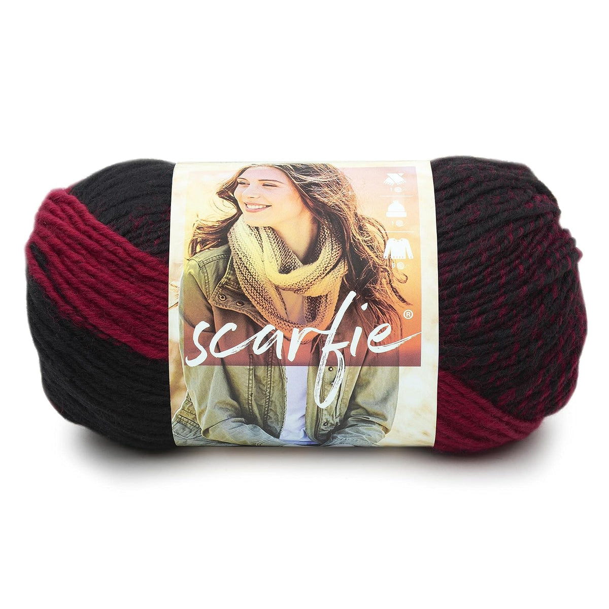 Lion Brand Scarfie Estambre Grueso Ombré, Crema/Gris Topo - Negro (Cranberry - Black)