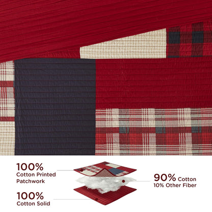 Woolrich WR14-1730 Coverlet Mini Set, Red | Rojo, Oversized Full/Queen, Incluye 1 colcha y 2 fundas, Reversible
