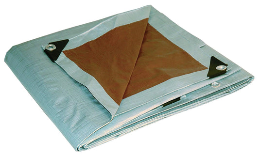 Dry Top 212204 Toldo Reversible de Trabajo Pesado, tamaño Completo 3.65 m x 6 m, Polietileno de 10-mil, Plateado/marrón