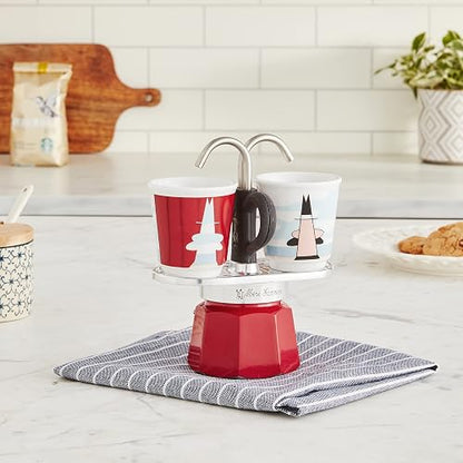 Bialetti - Set Mini Express Magritte, Set Incluye Cafetera, 2x Tazas de 28 Oz, 2x Vasos, No Apto para Inducción, Metal, Amarillo