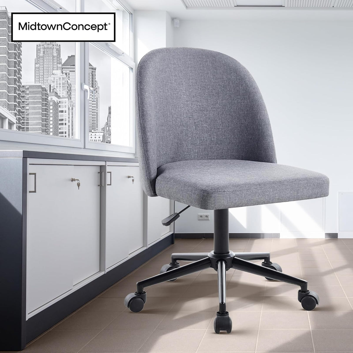Silla de Oficina y Escritorio Ejecutiva, Ergonomica, con Tapizado de Tela Color Gris, con Ruedas