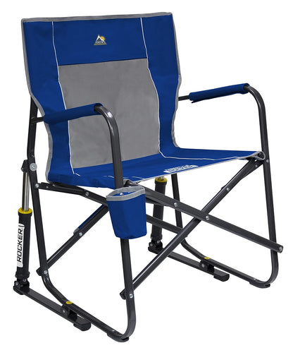 GCI Outdoor - Silla Mecedora Plegable portátil con reposabrazos sólidos y duraderos, Soporte para Bebidas y Respaldo cómodo, Color Azul Real
