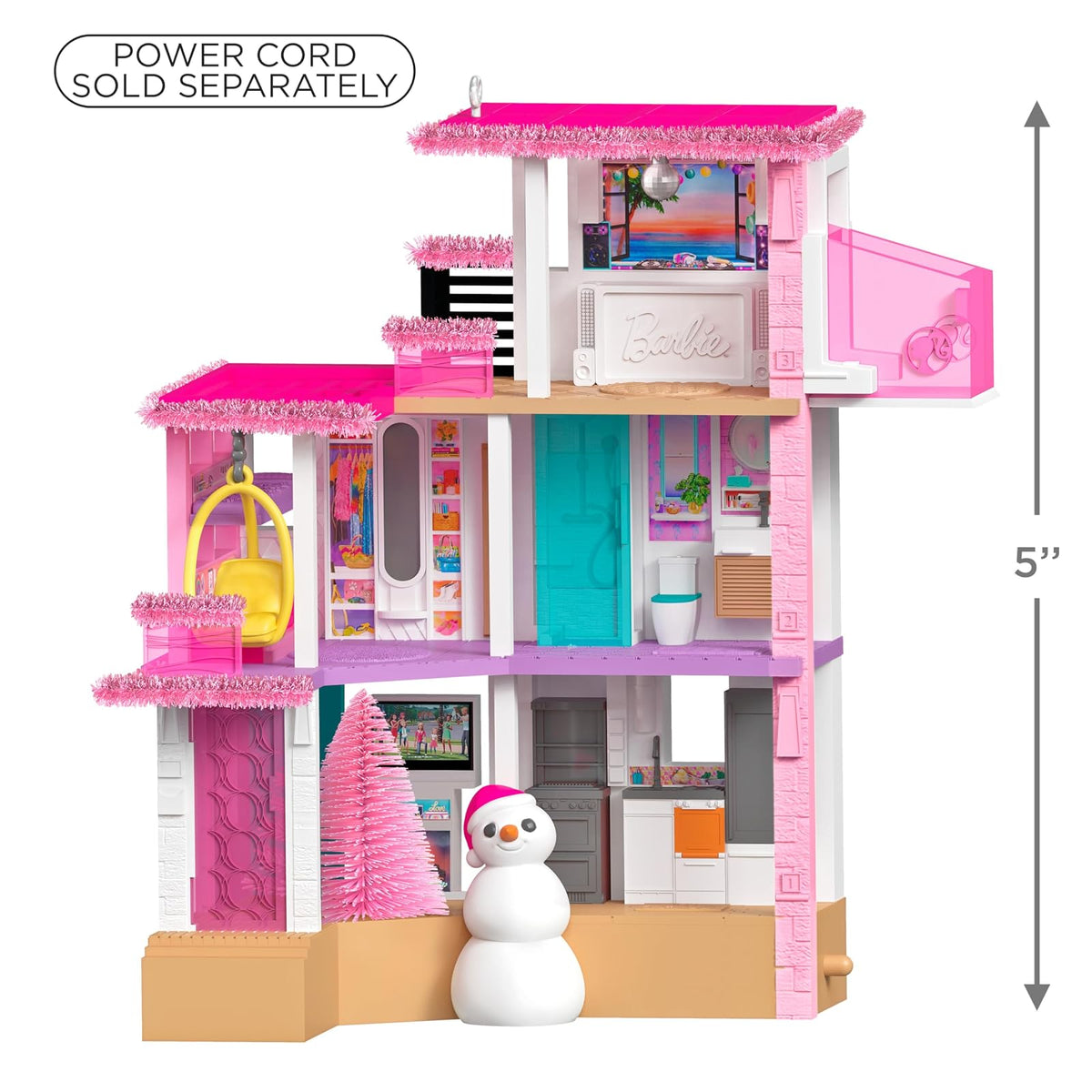 Hallmark - Adorno navideño de Recuerdo 2025, Barbie Merriest Dream House Musical con luz, Regalos para los Fans de Barbie