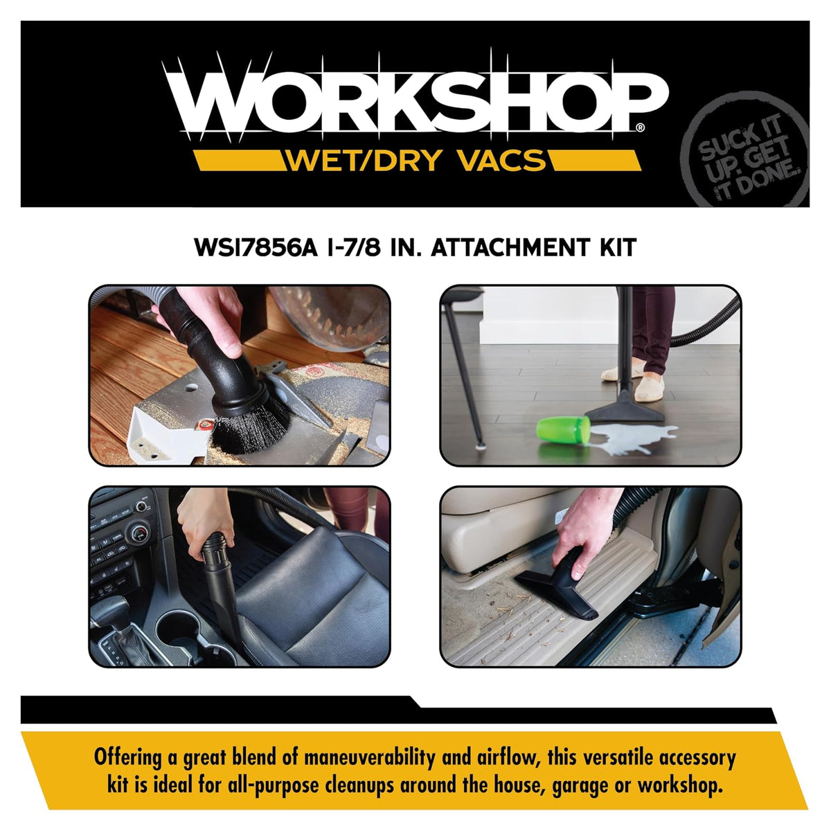 WORKSHOP WS17856A - Kit de fijación de bloqueo para aspiradoras húmedas y secas (6 piezas) para aspiradoras húmedas y secas, se adapta a la mayoría de varitas y mangueras de extensión de 1-7/8