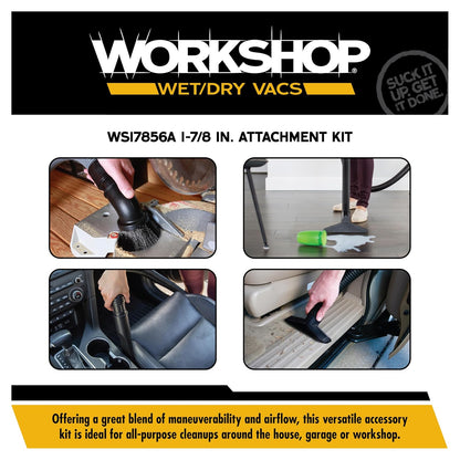 WORKSHOP WS17856A - Kit de fijación de bloqueo para aspiradoras húmedas y secas (6 piezas) para aspiradoras húmedas y secas, se adapta a la mayoría de varitas y mangueras de extensión de 1-7/8