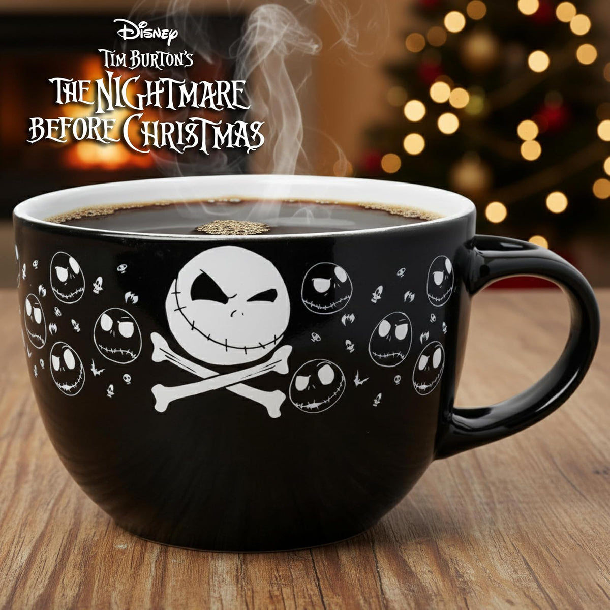 Silver Buffalo Nightmare Before Christmas Jack Cross Bones - Taza de sopa de cerámica con cuchara de 24 onzas