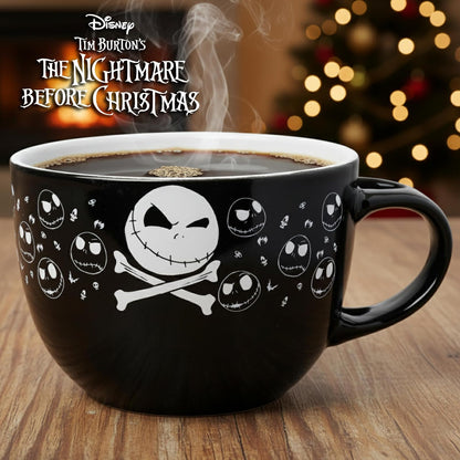 Silver Buffalo Nightmare Before Christmas Jack Cross Bones - Taza de sopa de cerámica con cuchara de 24 onzas