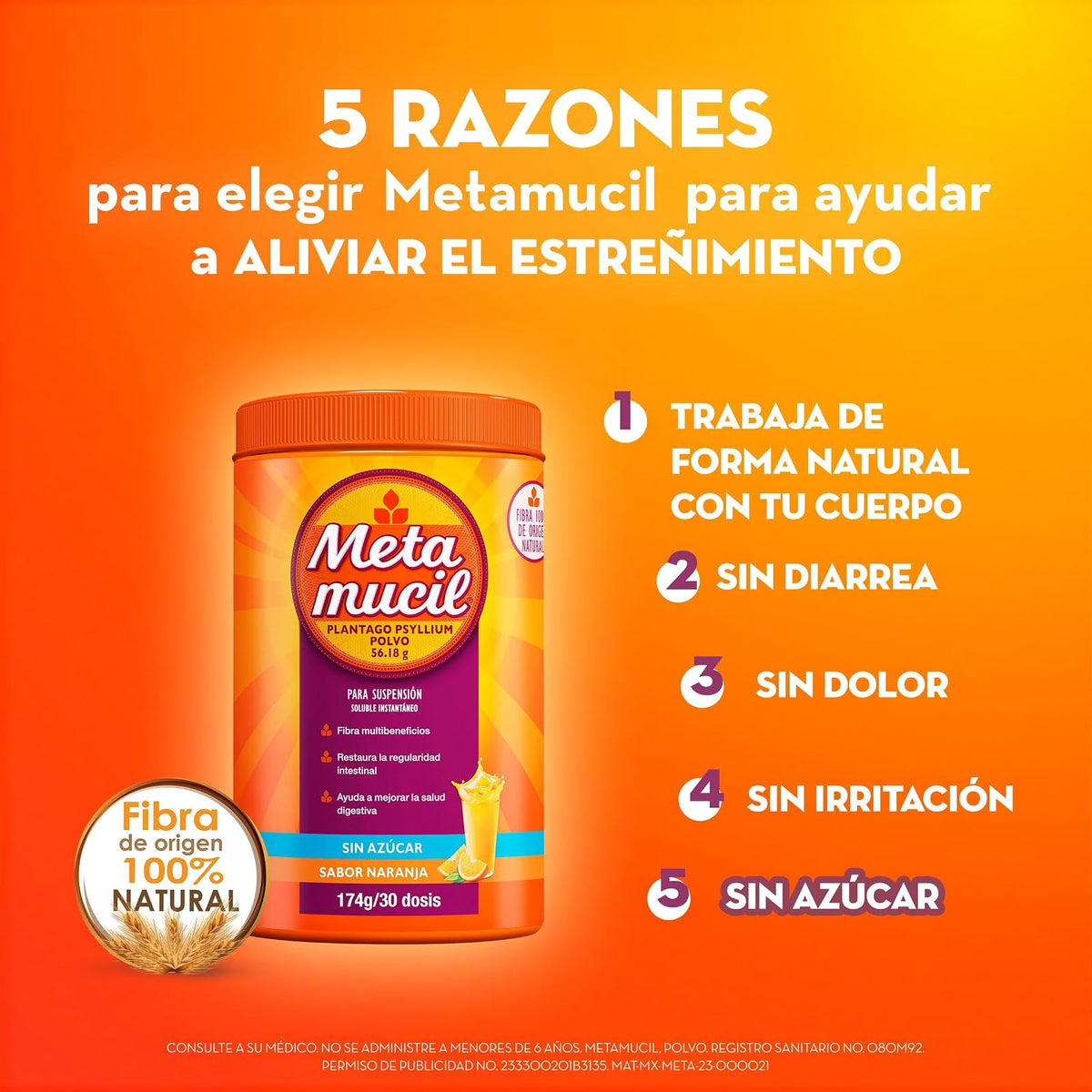 Metamucil Fibra Sabor Naranja 30 dosis