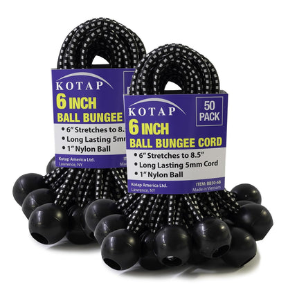 Kotap BB-6B - Cuerda elástica de Bola, Resistente y versátil, Negro, Paquete de 50