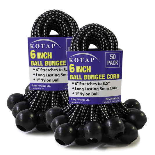 Kotap BB-6B - Cuerda elástica de Bola, Resistente y versátil, Negro, Paquete de 50