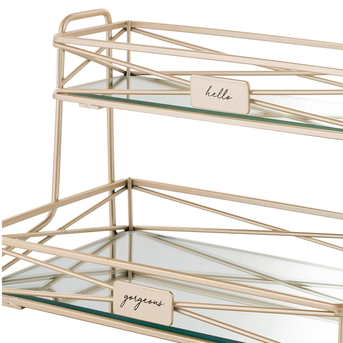Home Details - Espejo de 2 Niveles, Perfecto para perfumes, Joyas, Maquillaje, Organizador de cosméticos, decoración Elegante en Oro Satinado