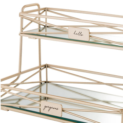 Home Details - Espejo de 2 Niveles, Perfecto para perfumes, Joyas, Maquillaje, Organizador de cosméticos, decoración Elegante en Oro Satinado