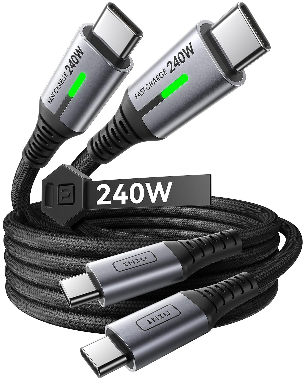 INIU Cable USB C de 240W 3.3ft Paquete de 2 | Cable USB-C a USB-C trenzado, 3.3ft+3.3ft, compatible con iPhone, Samsung, MacBook, iPad, Steam Deck