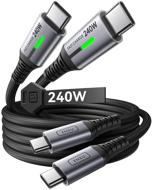 INIU Cable USB C de 240W 3.3ft Paquete de 2 | Cable USB-C a USB-C trenzado, 3.3ft+3.3ft, compatible con iPhone, Samsung, MacBook, iPad, Steam Deck