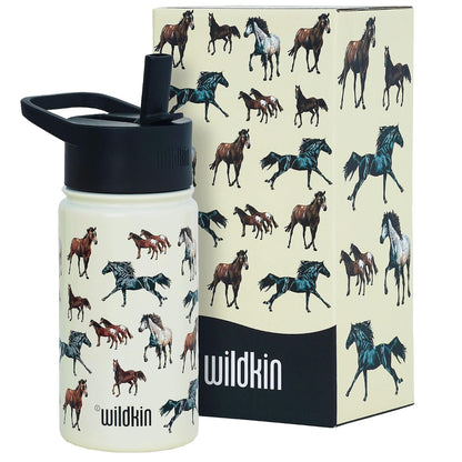 Wildkin Kids - Botella de agua de acero inoxidable de 14 onzas, sin BPA, a prueba de fugas, aislada, fácil de limpiar, diseño de caballos