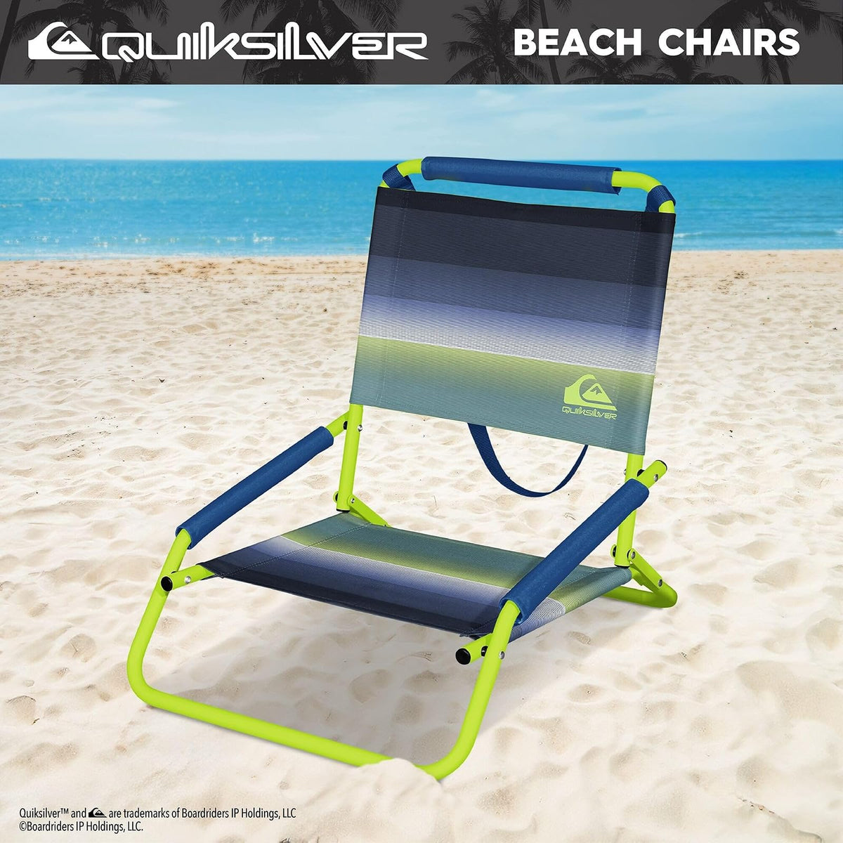 Mirabellini Quiksilver Silla de Playa Baja Plegable | Ligera, portátil, con correa de transporte, para playa, patio, camping, eventos