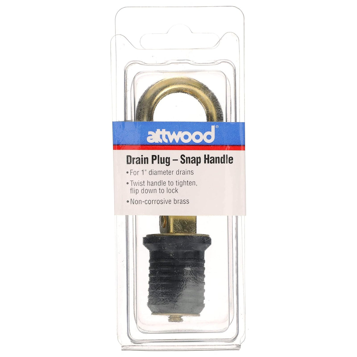 Attwood 7524A7 Tapón de Drenaje con Mango a presión, para desagües de 1 Pulgada de diámetro, se bloquea en su Lugar, Mango de latón, tapón de Goma