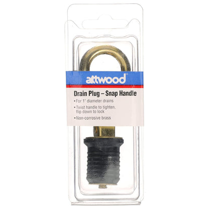 Attwood 7524A7 Tapón de Drenaje con Mango a presión, para desagües de 1 Pulgada de diámetro, se bloquea en su Lugar, Mango de latón, tapón de Goma