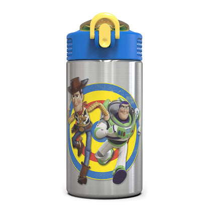 Zak Designs Botella de Acero Inoxidable con Popote 15.5 oz - Toy Story 4 - 15.5 Ounces