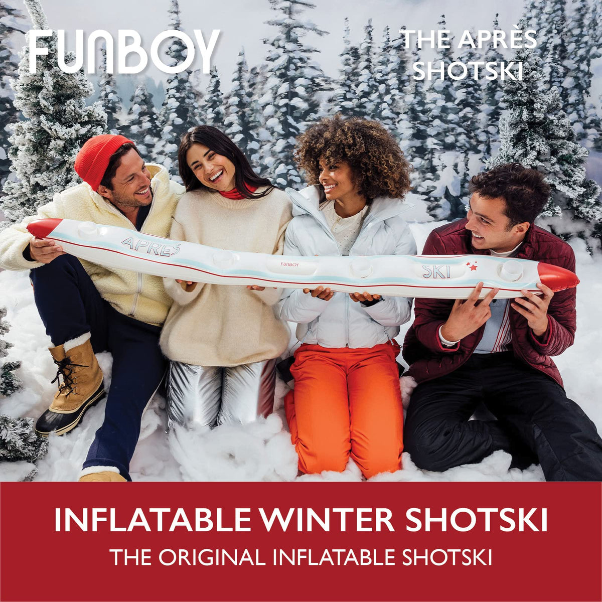 FUNBOY - Tabla de tiro inflable para esquiar, capacidad de 4 tiros de 6 pies de largo, 4 tazas de tiro incluidas, diseño Apres