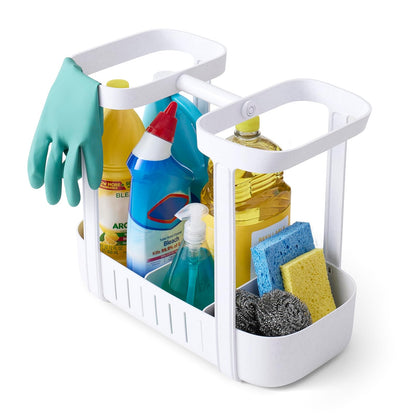 YouCopia SinkSuite - Cesta de limpieza para debajo del fregadero, organizador de suministros de limpieza ajustable de 2 niveles para cocina y baño, organización y almacenamiento