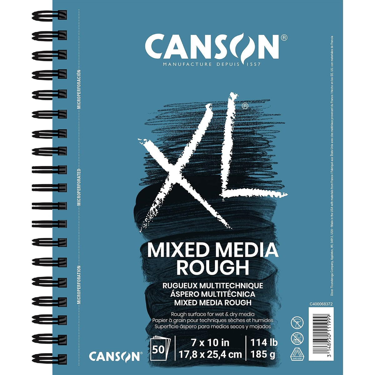 Canson XL Series - Almohadilla para medios mixtos de textura áspera, alambre lateral, 7 x 10 pulgadas, 50 hojas - Papel de arte pesado para acuarela, gouache, marcador, pintura, dibujo, bocetos