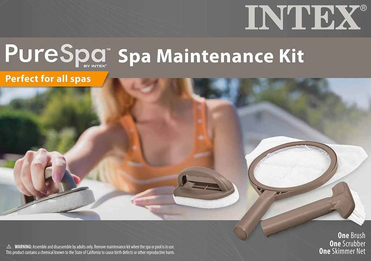 Intex PureSpa Kit de Accesorios de Mantenimiento | 3 piezas, cepillo para polvo curvado, skimmer de malla, depurador
