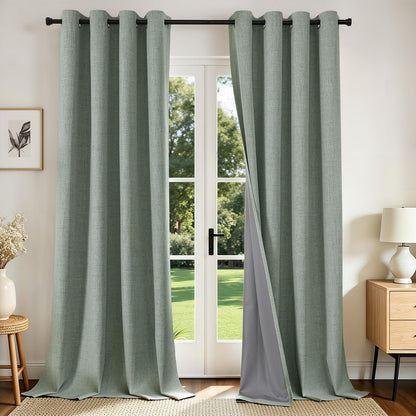 Joydeco Cortinas Opacas de Lino Sintético, 2 Paneles - Verde salvia - 132An x 274Al cm (2 Paneles)