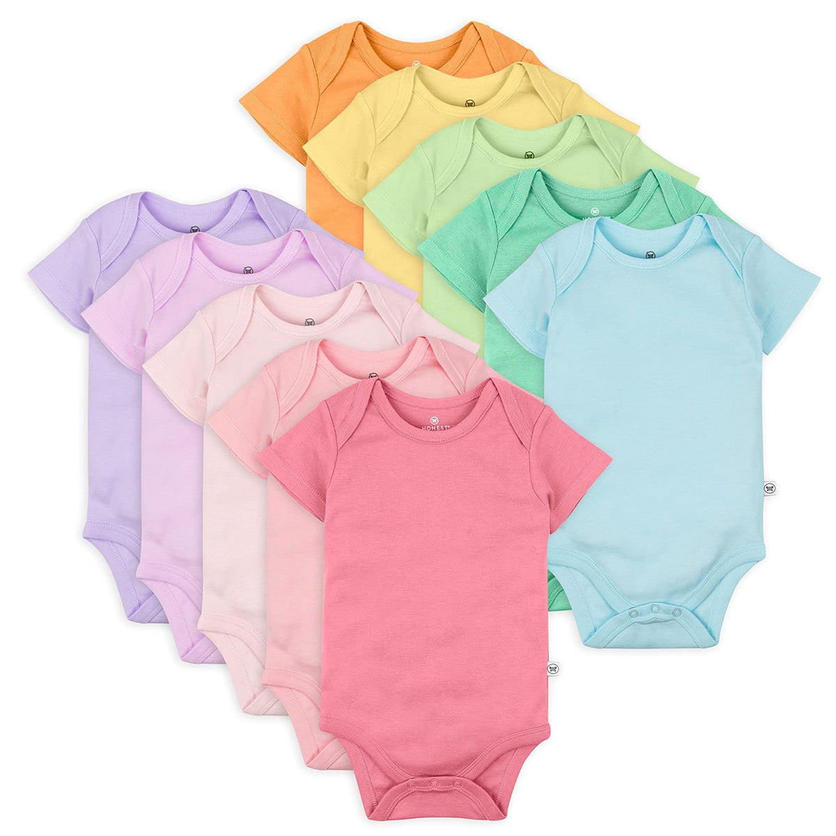 HonestBaby Paquete de Bodies de Algodón Orgánico para Bebé - 3-6 Meses - Arco iris rosa