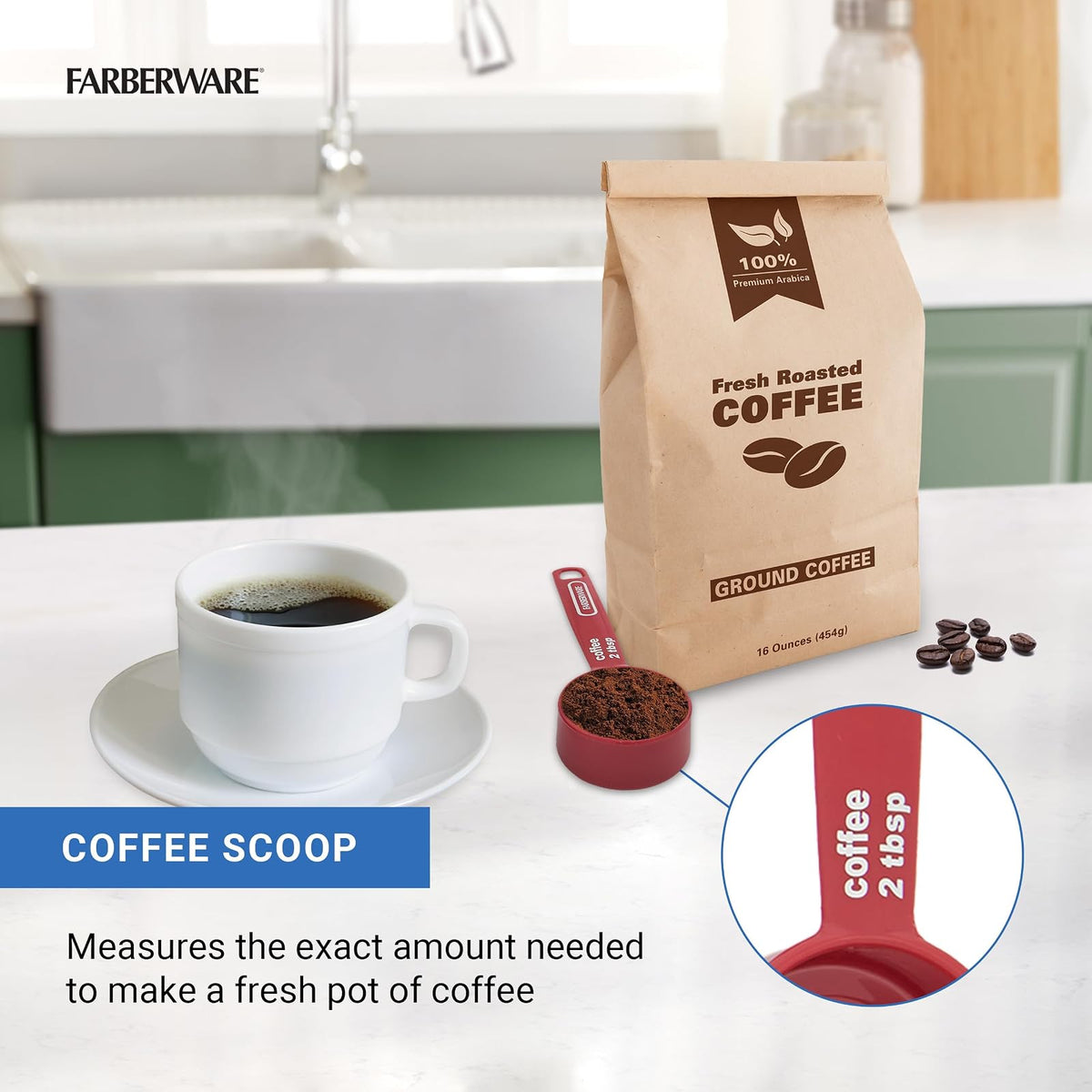 Farberware 5216439 Professional Plastic Measuring Cups with Coffee Spoon, Set of 5, Assorted Colors