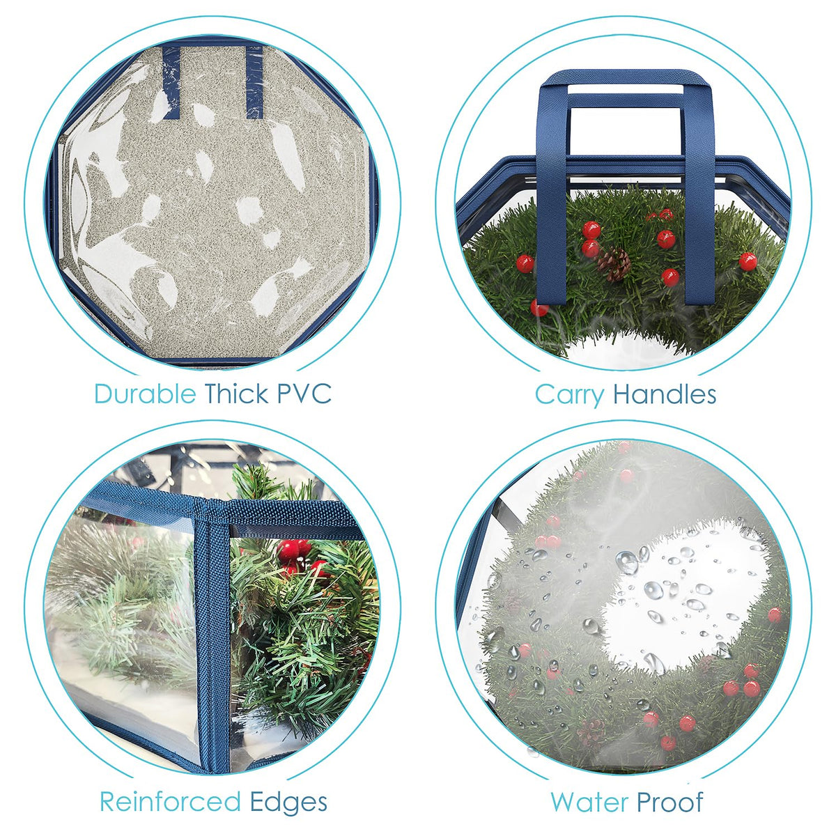 Hearth Harbor Contenedor Almacenamiento Corona Navidad 36 Pulgadas | Bolsa transparente, doble cierre, asas reforzadas, material PVC resistente