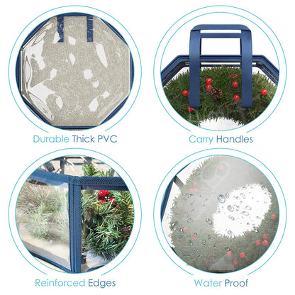Hearth Harbor Contenedor Almacenamiento Corona Navidad 36 Pulgadas | Bolsa transparente, doble cierre, asas reforzadas, material PVC resistente