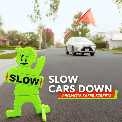GoSports Señal de seguridad para niños en juego para calles - Señal de alta visibilidad de reducir velocidad para vecindarios con bandera
