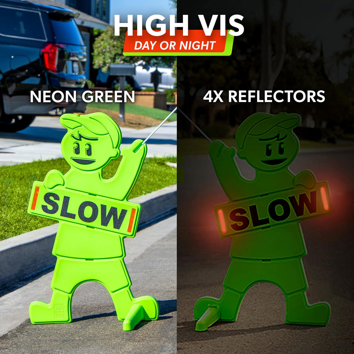 GoSports Señal de seguridad para niños en juego para calles - Señal de alta visibilidad de reducir velocidad para vecindarios con bandera