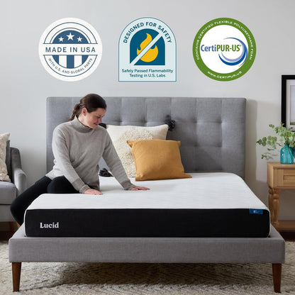 Lucid - Colchón Matrimonial de Memory Foam con Gel y Bambú - 20 cm - Colchón Firme - Funda Lavable y Transpirable - Compatible con Bases Ajustables - Ideal para Cualquier Recámara