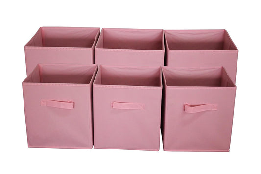 Sodynee - Cestas organizadoras plegables de tela en forma de cubo, contenedores, cajones, paquete de 6, color rosa