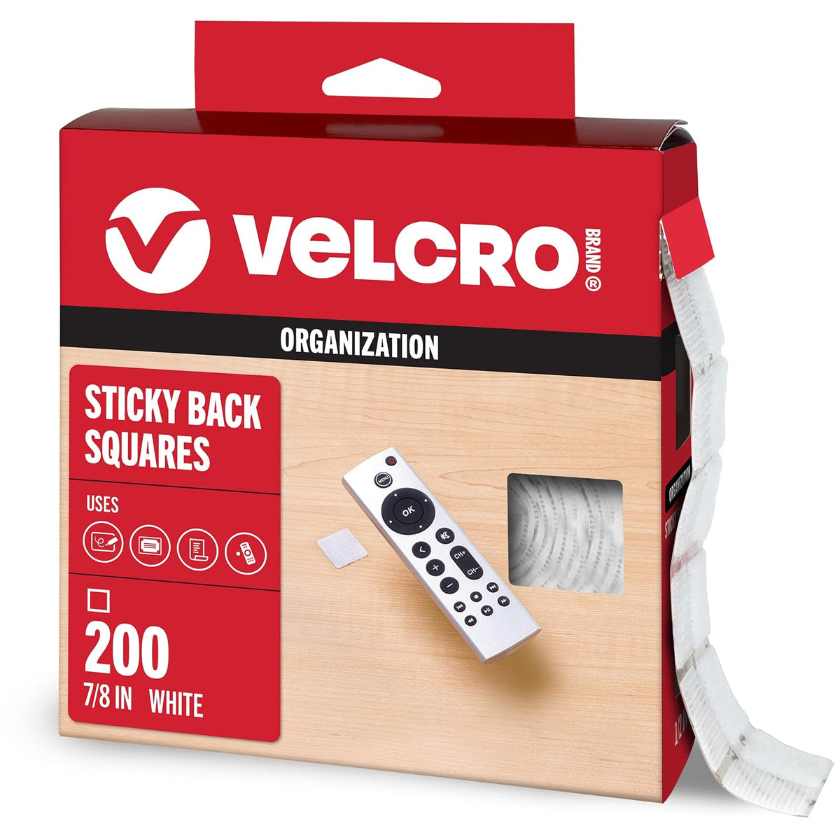 Velcro Brand Cuadrados de Montaje | 200 Unidades, 7/8 Pulgadas de Color Blanco | Gancho y Bucle calcomanía para Suministros para Profesores, organización de Oficina (30705)