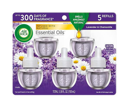 Air Wick Repuestos para Aromatizante de Ambiente Eléctrico, Aroma Lavanda y Manzanilla, Paquete de 5 repuestos de 20 ml c/u