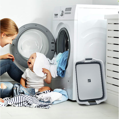 Lavish Home Collapsible Laundry Basket-Square Space Saving Pop Up Clothes, Multiuse Organizer/Storage Container with Comfort Grip Handles (Gray)