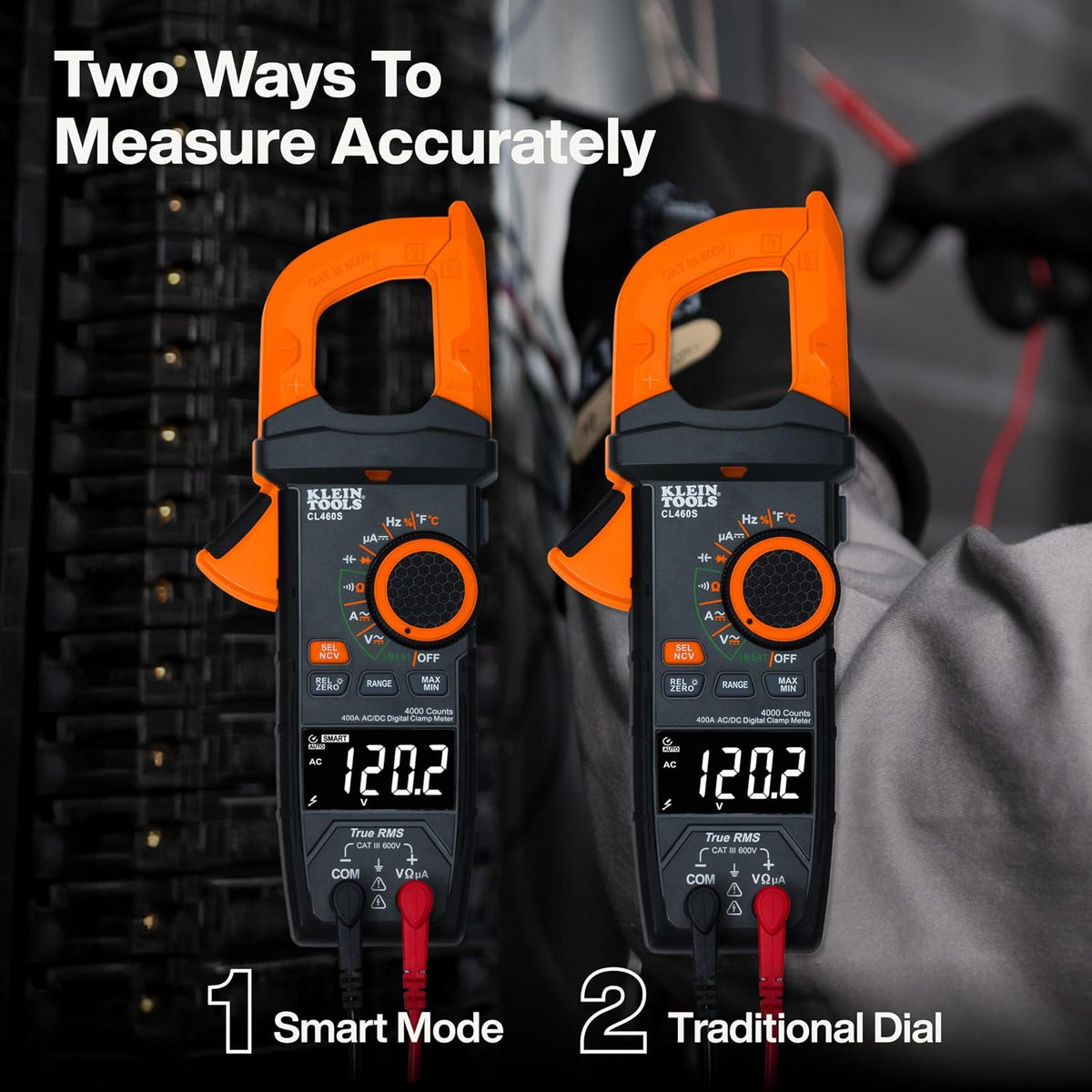 Klein Tools CL460S | Multímetro de gancho digital, de rango automático de 400A AC/DC con TRMS, medidor de voltaje con visualización retroiluminada.